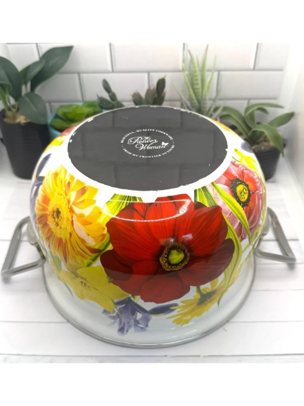 The Pioneer Woman Retired Enameled Steel 4 Qt Dutch Oven With Lid Floral Garden